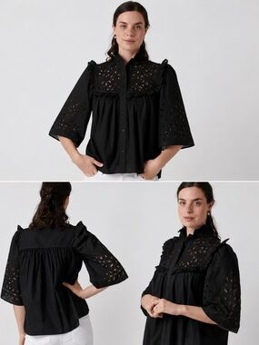 V.De.Vinster Black Cotton Eyelet Blouse